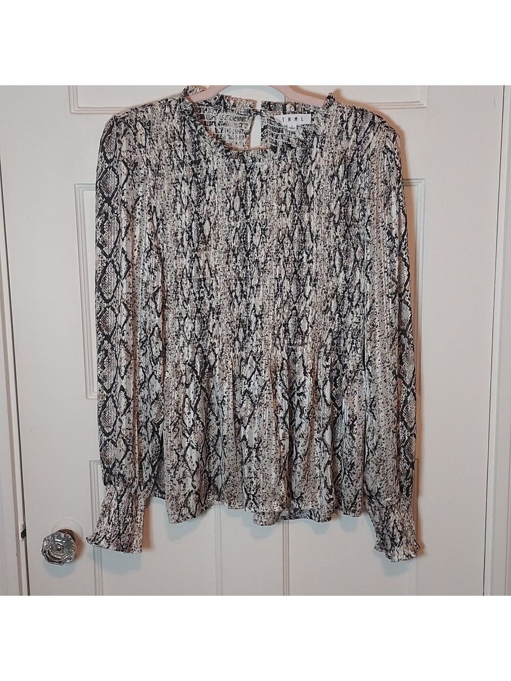 THML Snakeskin Smocked Top